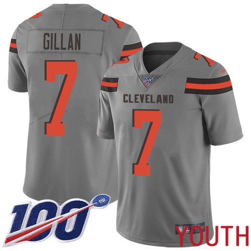 Cleveland Browns Jamie Gillan Youth Gray Limited Jersey #7 NFL Football 100th Season Inverted Legend->youth nfl jersey->Youth Jersey
